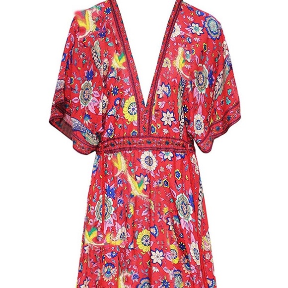 red floral boho maxi dress